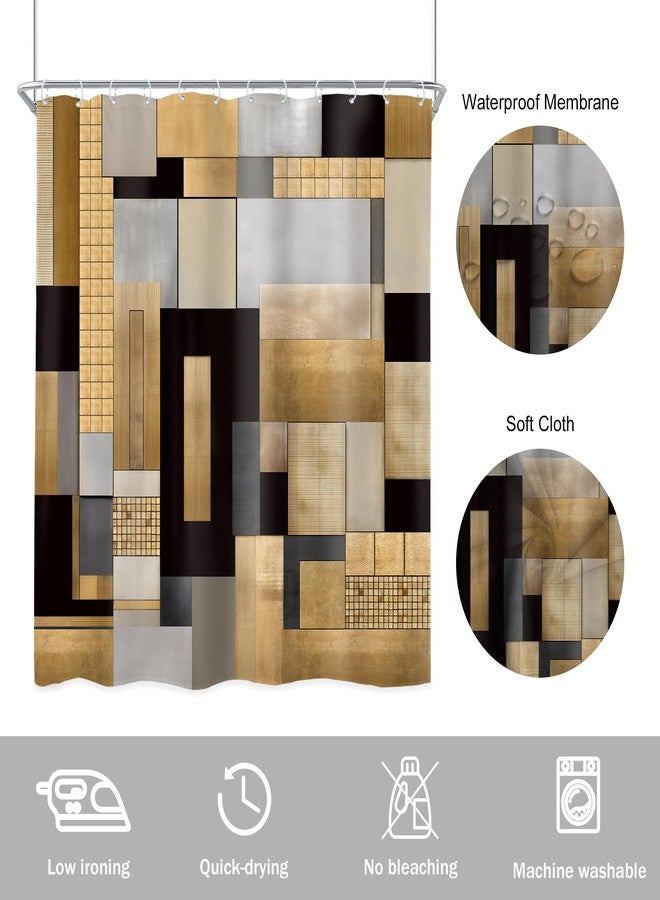 Newsely Black Gold Abstract Shower Curtain 72Wx78L Inch Modern Block Geometric Minimalist Aesthetic Contemporary Geometry Bathroom Set Fashion Waterproof Bath Decoration Accessories Home Decor - Image 5