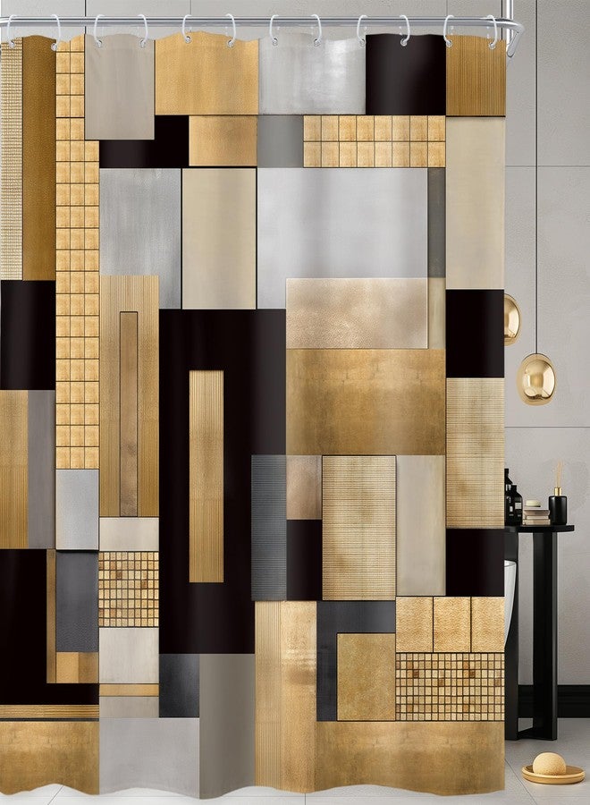 Newsely Black Gold Abstract Shower Curtain 72Wx78L Inch Modern Block Geometric Minimalist Aesthetic Contemporary Geometry Bathroom Set Fashion Waterproof Bath Decoration Accessories Home Decor - Image 1