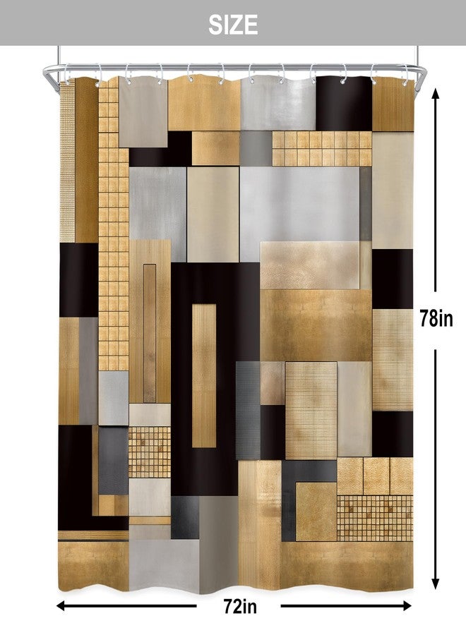 Newsely Black Gold Abstract Shower Curtain 72Wx78L Inch Modern Block Geometric Minimalist Aesthetic Contemporary Geometry Bathroom Set Fashion Waterproof Bath Decoration Accessories Home Decor - Image 4