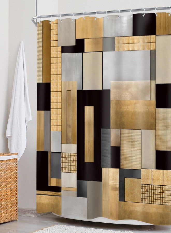 Newsely Black Gold Abstract Shower Curtain 72Wx78L Inch Modern Block Geometric Minimalist Aesthetic Contemporary Geometry Bathroom Set Fashion Waterproof Bath Decoration Accessories Home Decor - Image 2