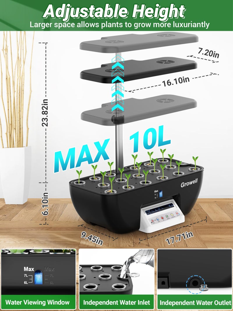growell Hydroponics Growing System Kit, 17 Pods Herb Garden with 102 28W Full-Spectrum Grow Lights & 2 Fans, Indoor Garden with Water Pump, 10L Water Tank, Auto Timer, Height Adjustable (Black & White) - Image 5