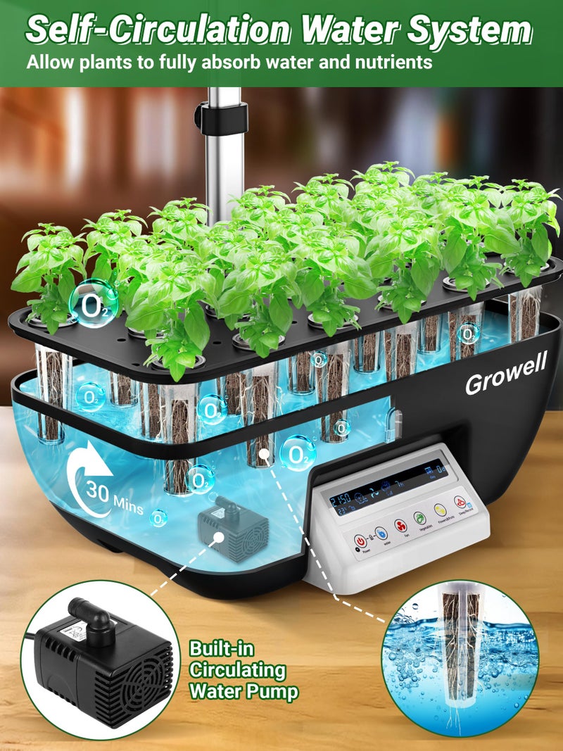 growell Hydroponics Growing System Kit, 17 Pods Herb Garden with 102 28W Full-Spectrum Grow Lights & 2 Fans, Indoor Garden with Water Pump, 10L Water Tank, Auto Timer, Height Adjustable (Black & White) - Image 3