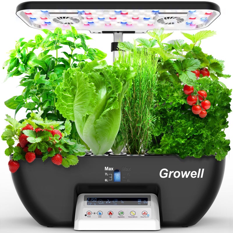 growell Hydroponics Growing System Kit, 17 Pods Herb Garden with 102 28W Full-Spectrum Grow Lights & 2 Fans, Indoor Garden with Water Pump, 10L Water Tank, Auto Timer, Height Adjustable (Black & White) - Image 1