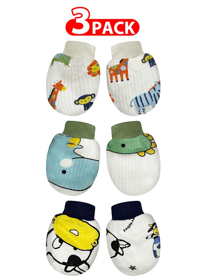 MARGOUN 3 عبوات قفازات حديثي الولادة مضادة للخدش قفازات للأطفال بدون خدش قفازات للأطفال من 0-6 أشهر للأولاد والبنات متعددة الألوان - Image 1