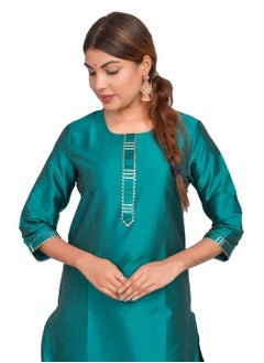 ريارا كورتي نسائي مع بنطلون طقم 3/4 كم كورتا بانت طقم حرير فني (تفتا عادي) مقاس L  - Image 3