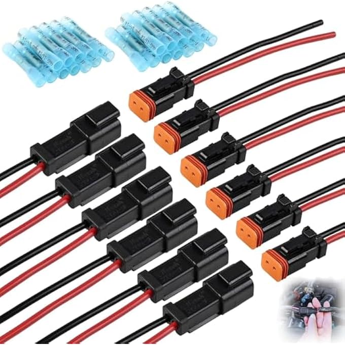 أكس سبرينج طقم موصلات مكون من 6 مجموعات من ضفيرة DT ثنائية الدبابيس مع 24 قطعة موصل بعقب موصل تسخير أسلاك مقاوم للماء لتوصيلات الصوت والكهرباء في السيارة 14AWG UL 1015 معتمد - Image 1