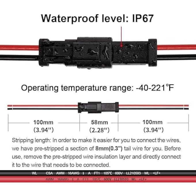 أكس سبرينج طقم موصلات مكون من 6 مجموعات من ضفيرة DT ثنائية الدبابيس مع 24 قطعة موصل بعقب موصل تسخير أسلاك مقاوم للماء لتوصيلات الصوت والكهرباء في السيارة 14AWG UL 1015 معتمد - Image 5
