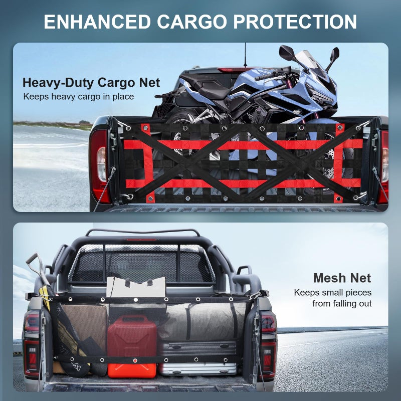 SKYJDM Heavy Duty Tailgate Net for Truck Bed with Detachable Cargo Mesh, Tailgate Net with 4 Adjustable Buckle Straps Compatible with Jeep, Pickup, Truck, Trailer, Boat, SUV (54"x17.7") - Image 3
