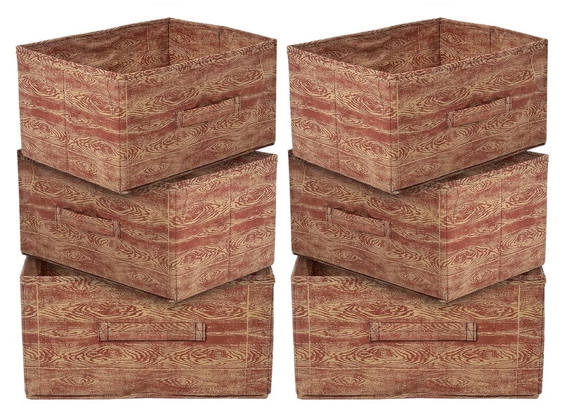 Kuber Industries Kuber Industries Wooden Design Non-Woven Rectangular Flodable Cloth Storage Box/Drawer- Pack of 6 (Maroon Brown)-44KM0595  - Image 1