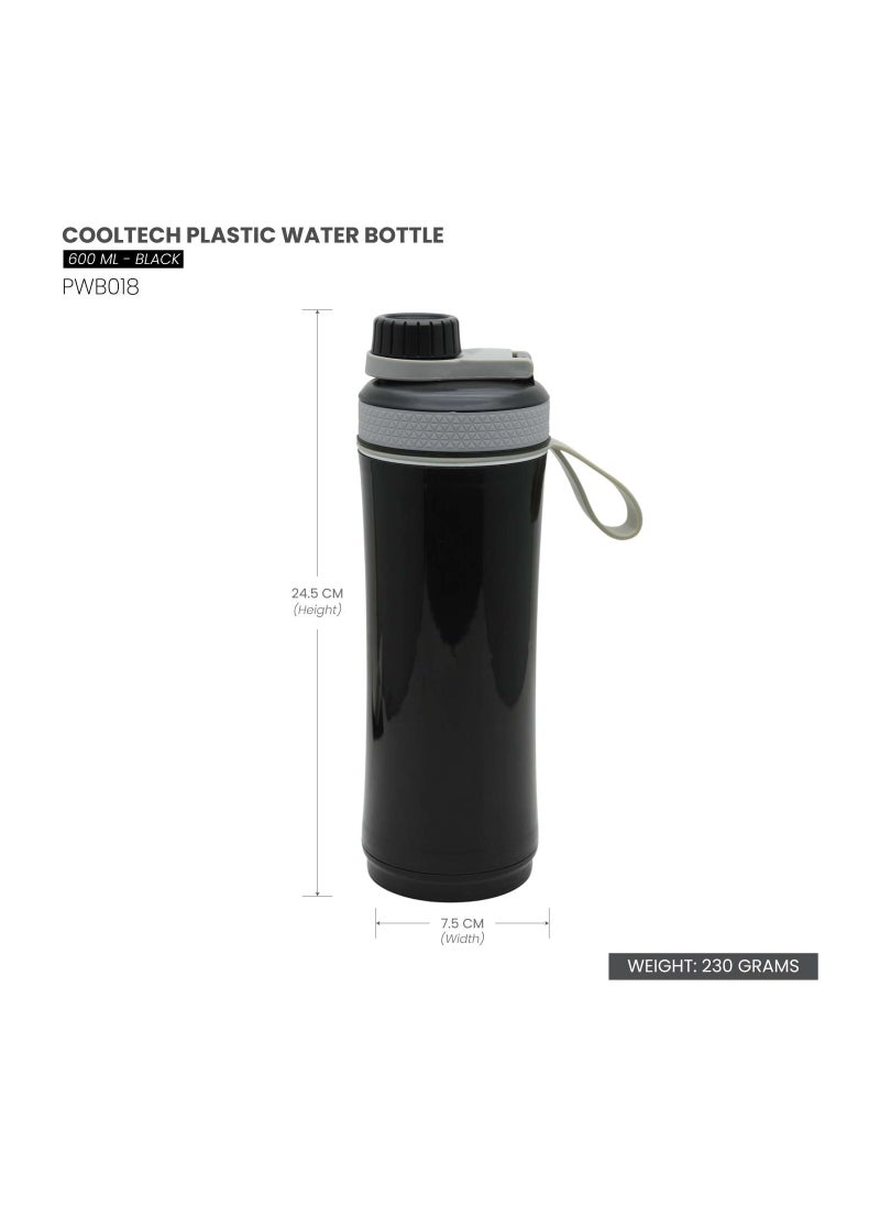 SELVEL - Cooltech Plastic Water Bottle Black, Pwb018, 600Ml - Image 1