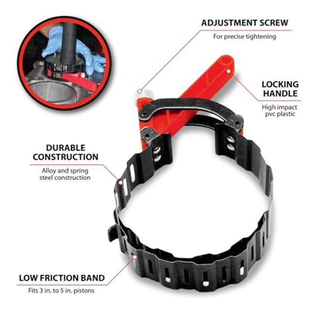 Performance Tool W80574 Low Friction Wrinkle Band Piston Installer Fits 3-Inch to 5-Inch Pistons, Adjust Only Once for All Pistons, Easy to Use - Image 2