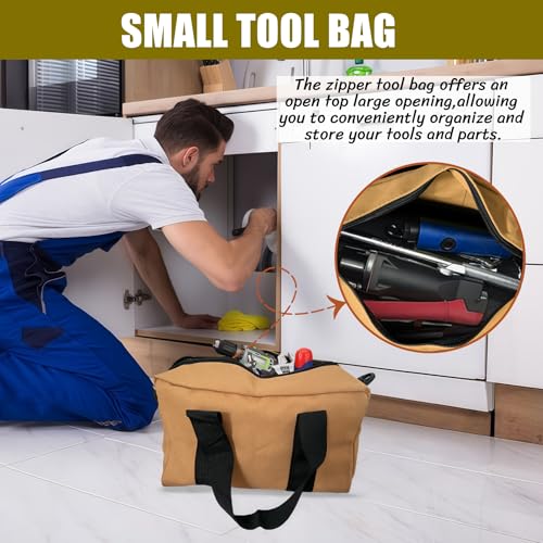BLIRITEL 12 Inch Wide Mouth Tool Bag Heavy Duty Canvas Tool Storage Bag Large Capacity Handbag Multifunction Tool Organizer Tote Bag for Storage Wrenches Pliers Khaki 12 Inch - Image 3