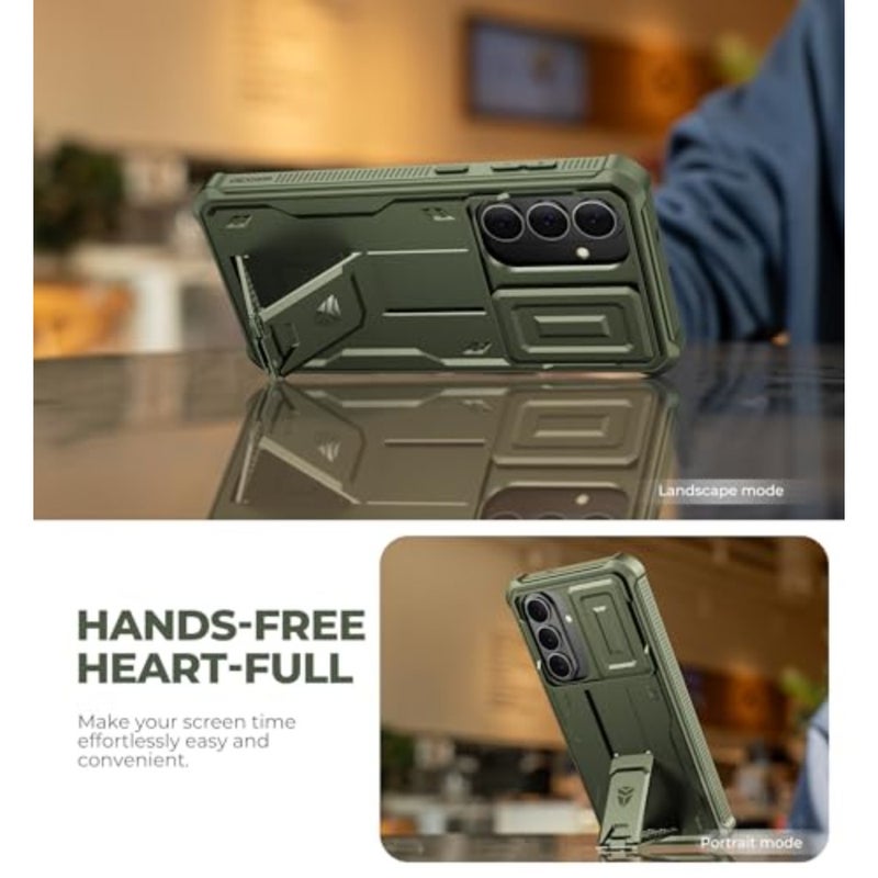 حافظة لهاتف S26 Plus مع غطاء كاميرا منزلق مطور وإطارين أماميين وواقي شاشة مدمج ومسند، حافظة متينة شديدة التحمل وغطاء حماية لكامل الجسم 2026، أخضر جيشي - Image 4