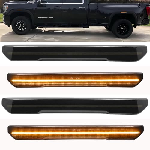 Jinfili Side Marker Fender Lights accessories Compatible with GM’C Sierra 2020-2024 2500 HD 3500 HD LED Strip Truck Pickup Amber Front & Amber Rear Fender Light Smoked Lens 4 Pcs - Image 1