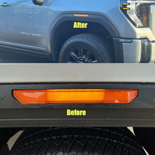 Jinfili Side Marker Fender Lights accessories Compatible with GM’C Sierra 2020-2024 2500 HD 3500 HD LED Strip Truck Pickup Amber Front & Amber Rear Fender Light Smoked Lens 4 Pcs - Image 4