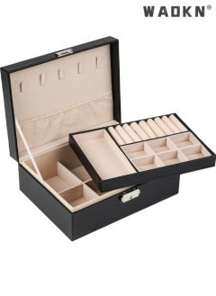 WAOKN Layer Lockable Jewelry Box,Jewelry Box Organizer For Women Girls,Double Layer Jewelry Storage Case Display Earrings Bracelets Rings Necklaces,Pu Leather Large Jewelry Organizer Storage Case With Lock  - Image 1