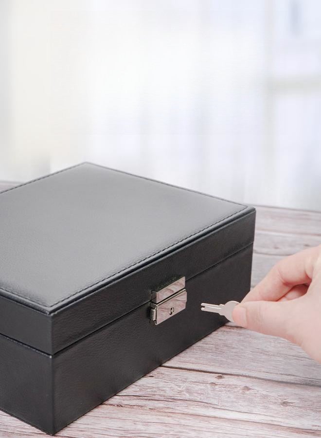 WAOKN Layer Lockable Jewelry Box,Jewelry Box Organizer For Women Girls,Double Layer Jewelry Storage Case Display Earrings Bracelets Rings Necklaces,Pu Leather Large Jewelry Organizer Storage Case With Lock  - Image 3