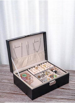 WAOKN Layer Lockable Jewelry Box,Jewelry Box Organizer For Women Girls,Double Layer Jewelry Storage Case Display Earrings Bracelets Rings Necklaces,Pu Leather Large Jewelry Organizer Storage Case With Lock  - Image 2