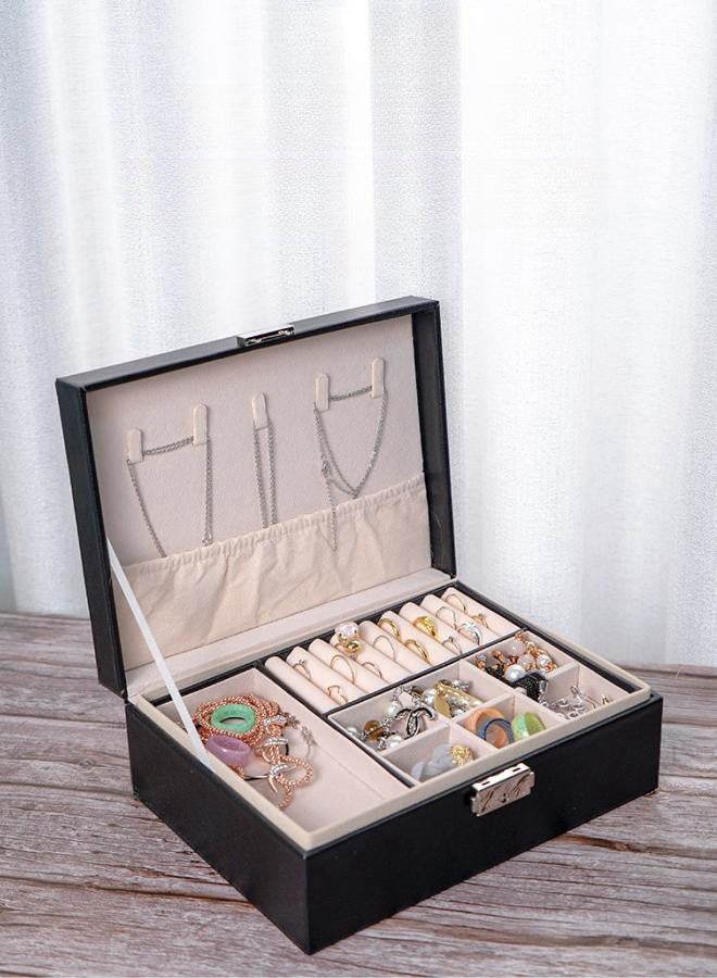 WAOKN Layer Lockable Jewelry Box,Jewelry Box Organizer For Women Girls,Double Layer Jewelry Storage Case Display Earrings Bracelets Rings Necklaces,Pu Leather Large Jewelry Organizer Storage Case With Lock  - Image 2
