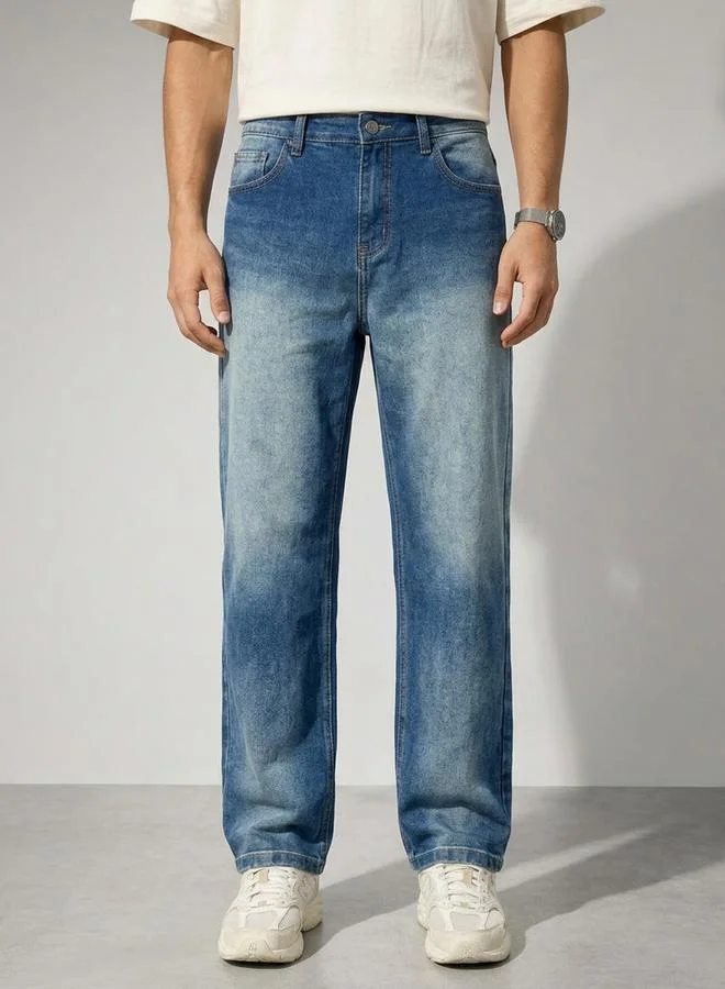 Styli Men Blue Loose Fit Faded Jeans