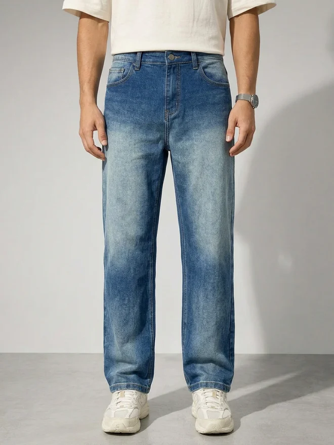 Styli Men Blue Loose Fit Faded Jeans