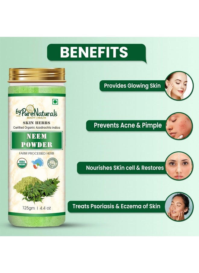 byPurenaturals - Organic Neem Leaves Herb Powder 125Gm | 100% Organic & Chemical Free | For Healthy Hair… - Image 1