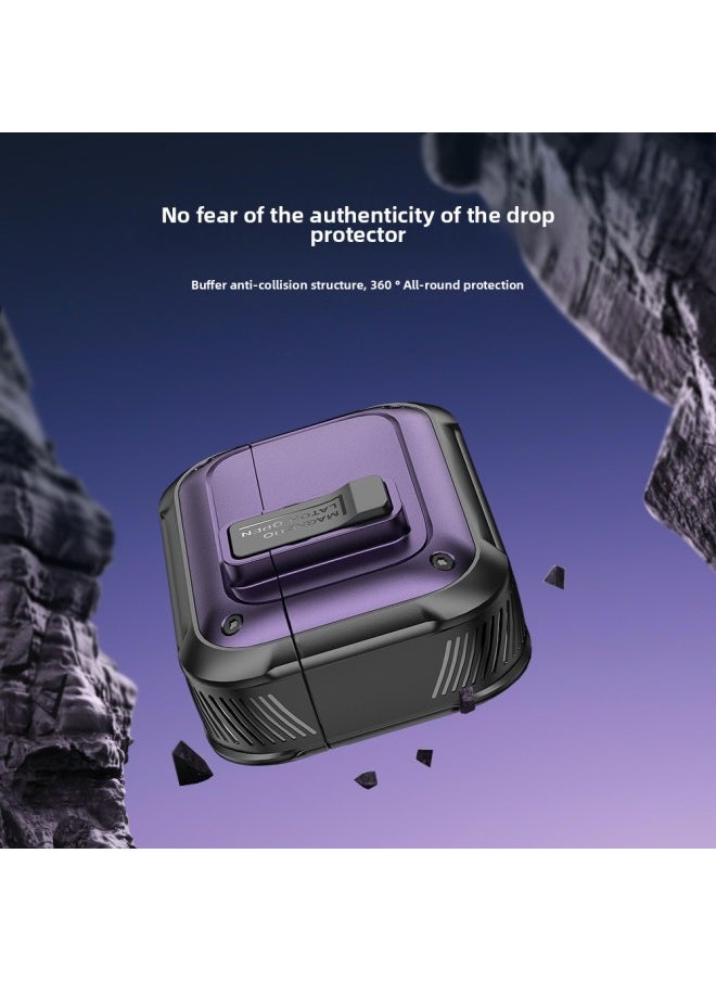 Generic - Suitable For Airpodspro2 Headphone Case For Apple Pro2 Generation Protective Case 4 Generation Bluetooth Case Airpods4 Protective Case-Color:Metallic Black (with Magnetic Suction On The Back)-Applicable Model:Airpods Pro/pro2 Generation - Image 1