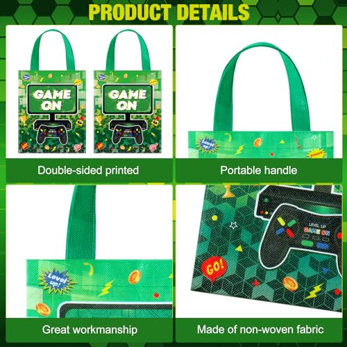 Photect 24 Pcs Video Game Party Favors Bags Non Woven Gamer Goodie Treat Candy Bags with Handles for Gaming Birthday Party Baby Shower Supplies Decorations - Image 3