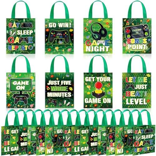 Photect 24 Pcs Video Game Party Favors Bags Non Woven Gamer Goodie Treat Candy Bags with Handles for Gaming Birthday Party Baby Shower Supplies Decorations - Image 1