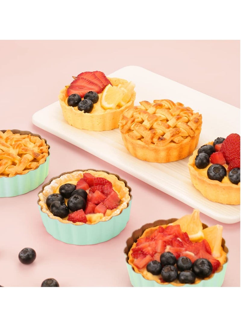 KASTWAVE Tart Pan Removable Bottom Set Nonstick Mini Pie Pans for Baking, Quiche Bakeware, Cheesecakes, Desserts & More for Oven & Instant Pot Baking Includes 6 Pie Pans and 1 Press Tamper - Image 3