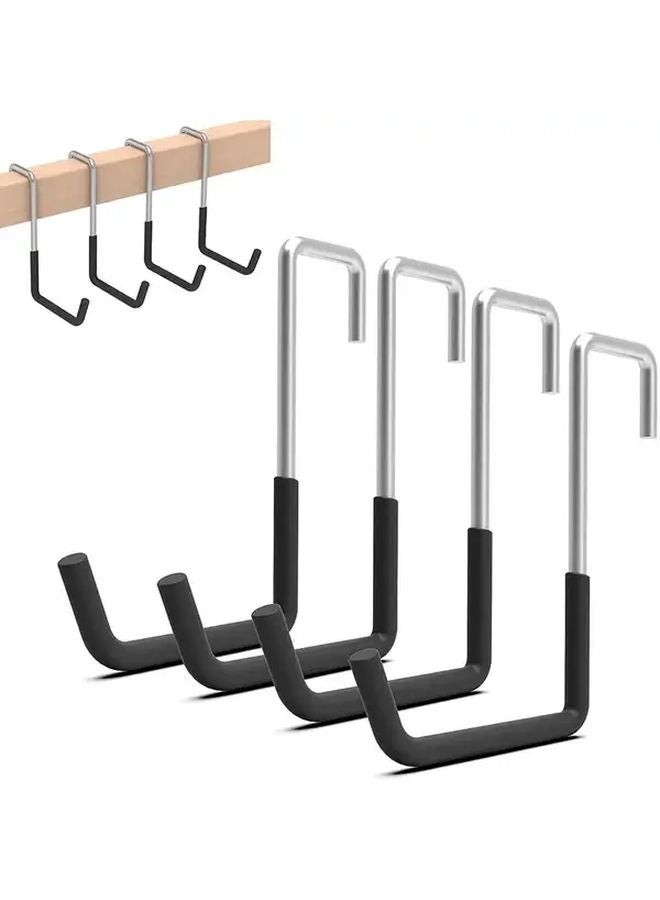 4 خطاف حائط معدني ثقيل أسود، منظف تخزين مرآب مثبت على الحائط - Image 1