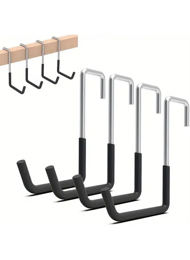 4 خطاف حائط معدني ثقيل أسود، منظف تخزين مرآب مثبت على الحائط - Image 2