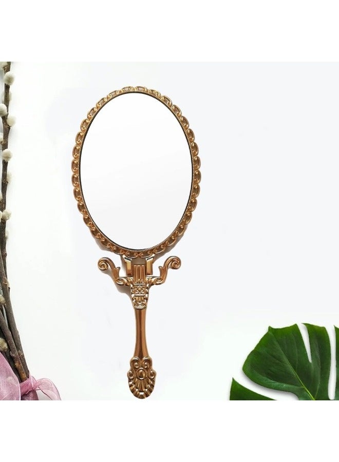 ShebSheb Vintage Makeup Mirror Portable Compact Handheld Mirror for Girls Retro Style High-Definition Cosmetic with Foldable Stand 7.3 Inch - Image 1