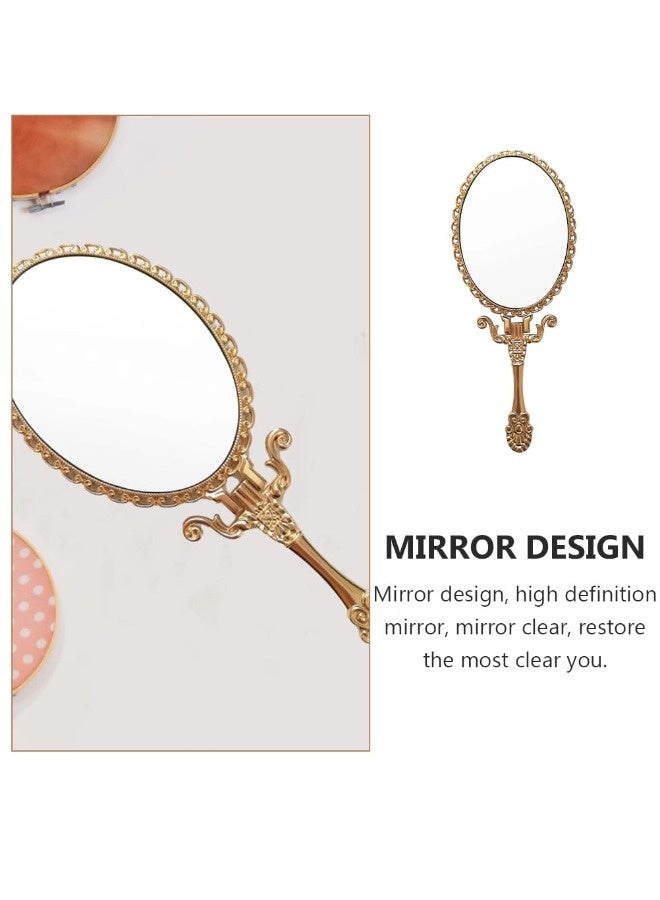 ShebSheb Vintage Makeup Mirror Portable Compact Handheld Mirror for Girls Retro Style High-Definition Cosmetic with Foldable Stand 7.3 Inch - Image 5