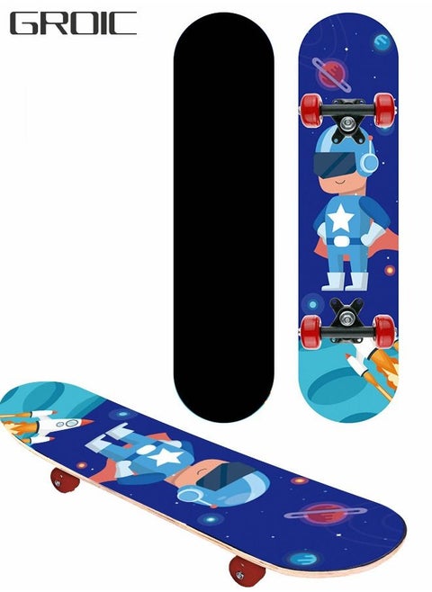 Skateboards Four-Wheel Skateboard Medium Size Board Space Theme Colorful Double-Sided Pattern for Beginner Skateboard or Kids Youth