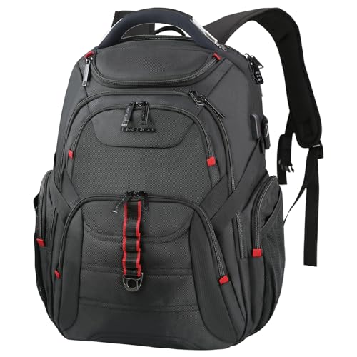 EMPSIGN Travel Laptop Backpack for men, 17.3 Inch Computer Backpack, 45L Anti-Theft Business Laptop Backpack with USB Charging Port, Water-Repellent Work College School Backpack for Men Women, Black - Image 1