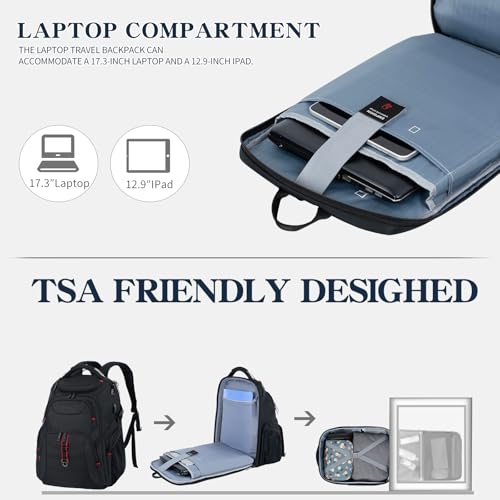 EMPSIGN Travel Laptop Backpack for men, 17.3 Inch Computer Backpack, 45L Anti-Theft Business Laptop Backpack with USB Charging Port, Water-Repellent Work College School Backpack for Men Women, Black - Image 4