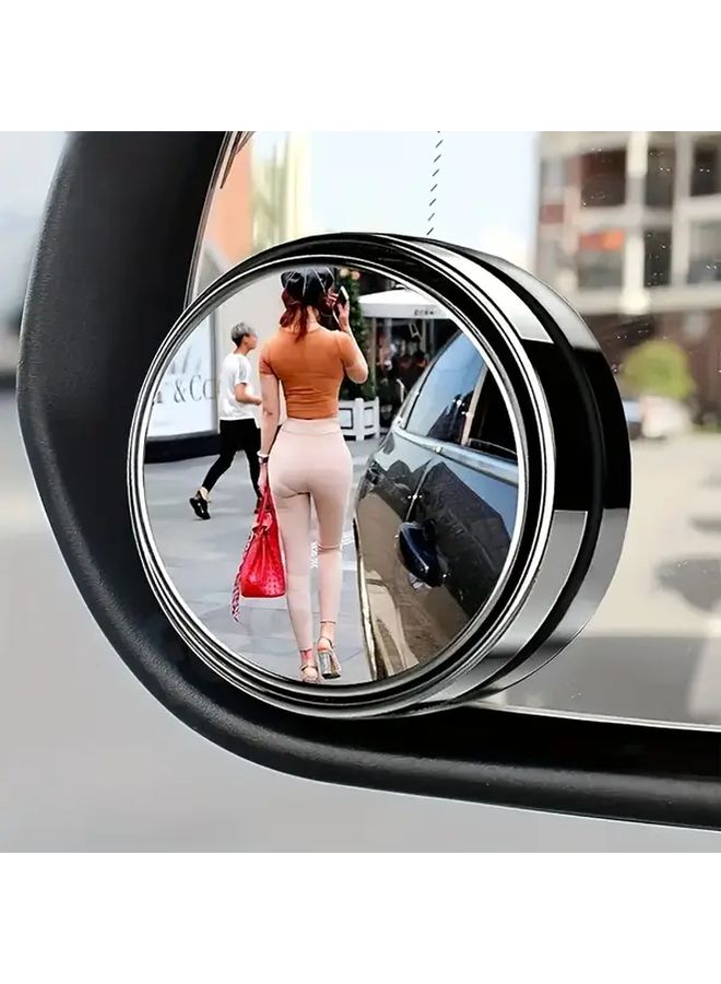 اثنان من المرايا الجانبية للسيارة الفضية القابلة للتعديل 360 درجة عالية الدقة، زاوية واسعة للبقع العمياء - Image 1