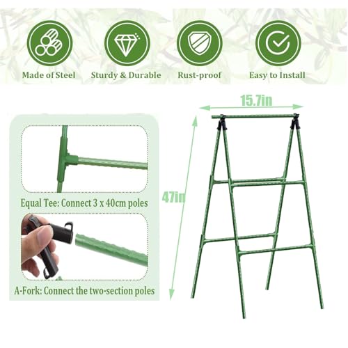 JK-GMTE JKGMTE AFrame Metal Garden Trellis Set for Raised Bed for Climbing Plants OutdoorDetachable Cucumber Climbing Trellis with Net ClipsGarden for Cucumber Flowers Vegetables - Image 3