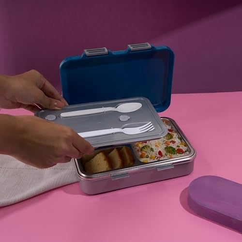 Nayasa Vitamax 3 Compartment Stainless Steel Insulated Lunch Box for Kids Boys | Space Dunk Explorer Print | Leak Proof Tiffin Box | 750 ml | Grey - Image 4