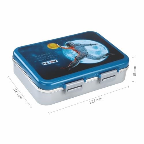 Nayasa Vitamax 3 Compartment Stainless Steel Insulated Lunch Box for Kids Boys | Space Dunk Explorer Print | Leak Proof Tiffin Box | 750 ml | Grey - Image 2