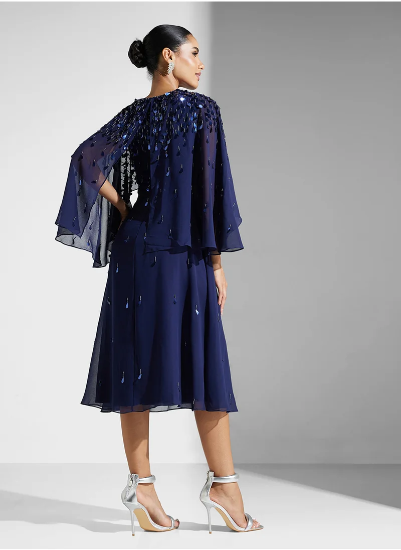 Amelia Rose Embellished Mesh Detailed Dress