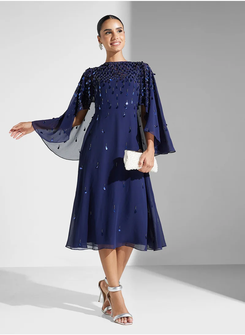 Amelia Rose Embellished Mesh Detailed Dress