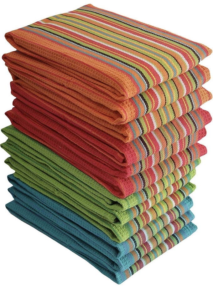 SIMPLIMAGIC 79335 KITCHEN DISH TOWELS 16X27 INCHES SALSA STRIPE 8 PACK COTTON MULTI