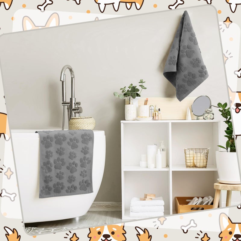 SmoothNovelty 2 Pcs 3D Dog Paw Hand Towels for Bathroom, Cute Gray Dog Paw Jacquard Weave 100% Cotton Absorbent Decorative Towels for Bathroom Kitchen Decor Gift, 13.7 x 29.5 Inch - Image 4