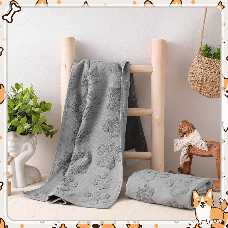 SmoothNovelty 2 Pcs 3D Dog Paw Hand Towels for Bathroom, Cute Gray Dog Paw Jacquard Weave 100% Cotton Absorbent Decorative Towels for Bathroom Kitchen Decor Gift, 13.7 x 29.5 Inch - Image 2