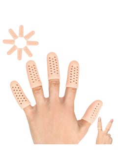KASTWAVE Gel Finger Sleeves, Finger Protectors Breathable Finger Sleeves Cuttable Reusable Protectors to Prevent Finger Dryness and Injuries, Etc. (14 Pieces, Beige)  - Image 1