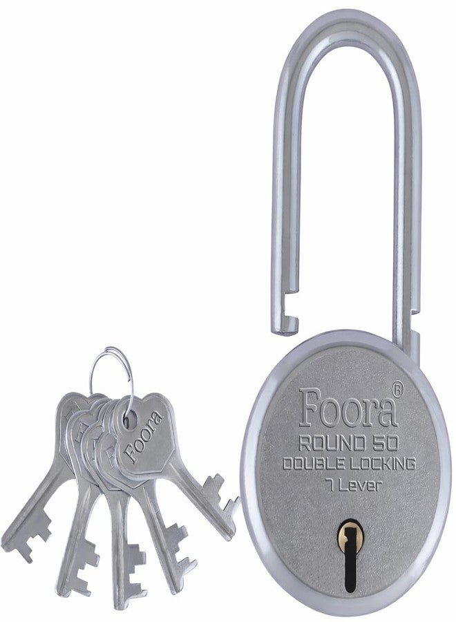 Foora Small Lock and Keys Door Lock for Home Round 50mm Long Neck Shackle Padlock with 5 Keys Double Locking 7 Lever and Key Ring