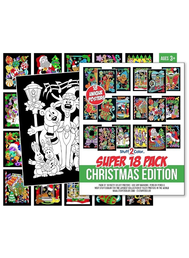 Stuff2Color Super Pack of 18 Fuzzy Velvet Coloring Posters (Christmas Edition) - Excellent Family Time Craft Project to Share and Color - All Ages DIY Coloring Fun (Kids, Toddlers, and Adults) (1 Pack) - Image 1