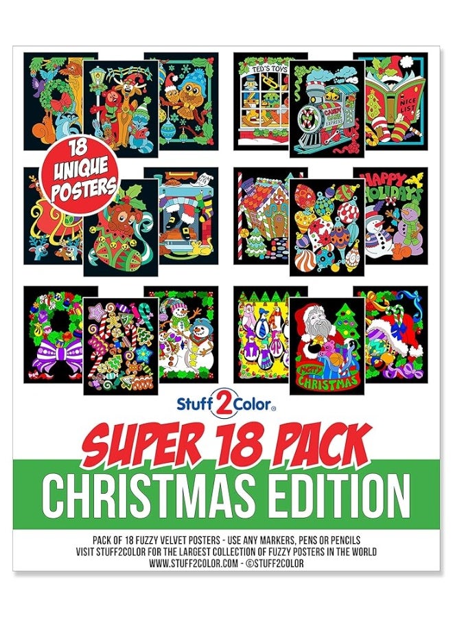 Stuff2Color Super Pack of 18 Fuzzy Velvet Coloring Posters (Christmas Edition) - Excellent Family Time Craft Project to Share and Color - All Ages DIY Coloring Fun (Kids, Toddlers, and Adults) (1 Pack) - Image 4